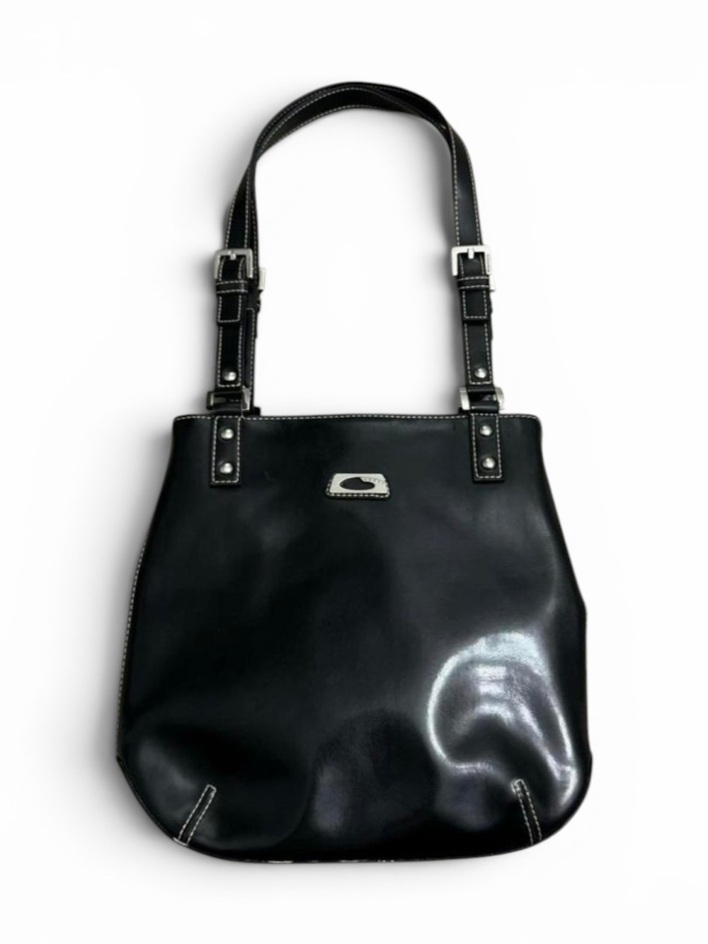 Vintage Y2K Guess Black Patent Leather Shoulder Bag Purse Silver Hardware Logo